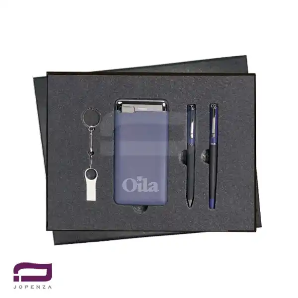 ست مدیریتی K9258 شامل پاوربانک 10000mAh REMAX، فلش مموری 64GB، ست خودکار و روان نویس در هاردباکس صنعتی مشکی