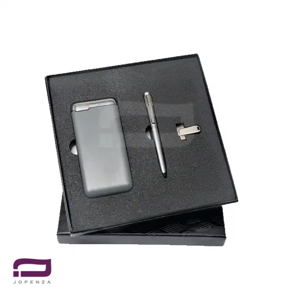 ست الکترونیکی O9125 شامل پاوربانک 10.000mAh Rema، فلش مموری OTG / 32 و خودکار همراه جعبه هارد باکس